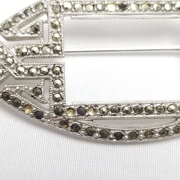 Vintage Sterling Silver Art Deco Style Marcasite Encrusted Brooch, Lapel Pin - Picture 4 of 9